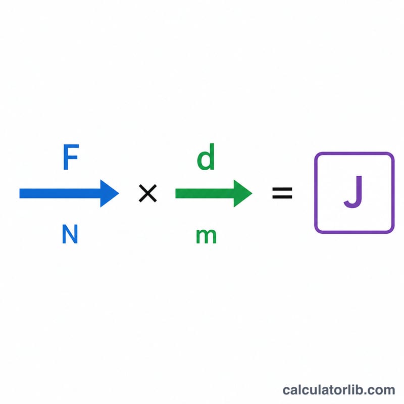 Diagram showing force times distance equals energy
