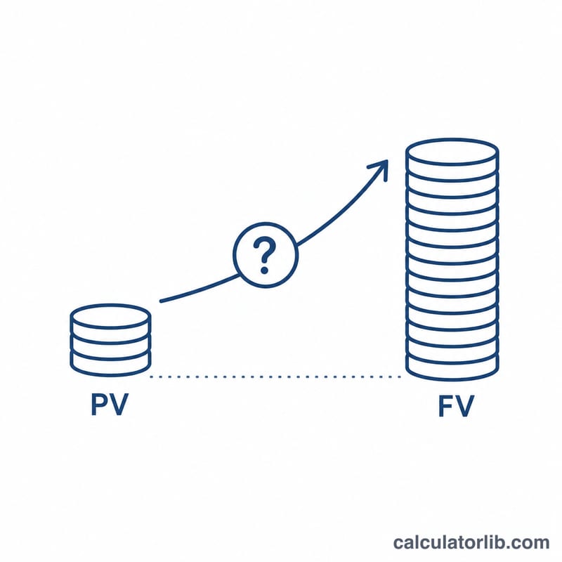 Present value growing into a larger future value with a question-marked rate