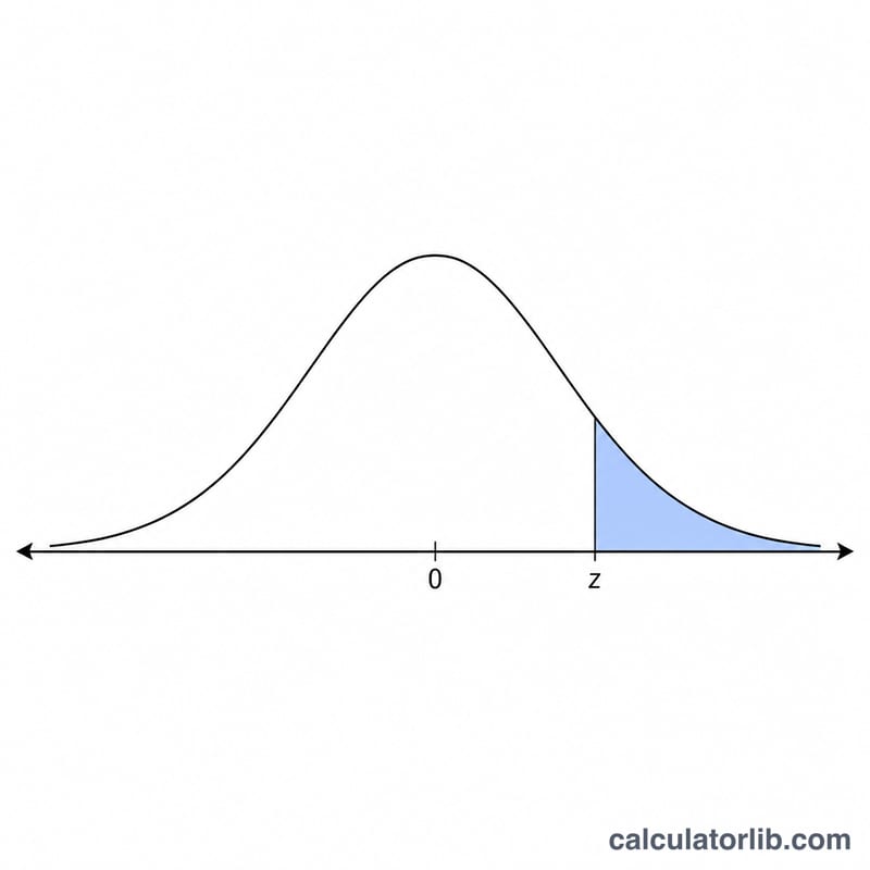 Standard normal bell curve with a Z-score marked and the tail area shaded