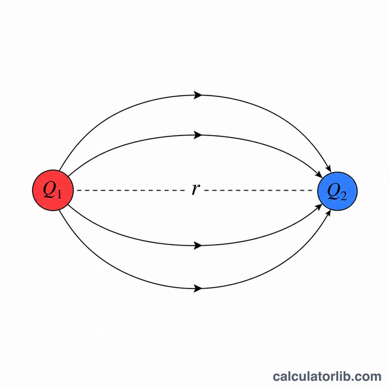 Two point charges separated by a distance r with field lines between them