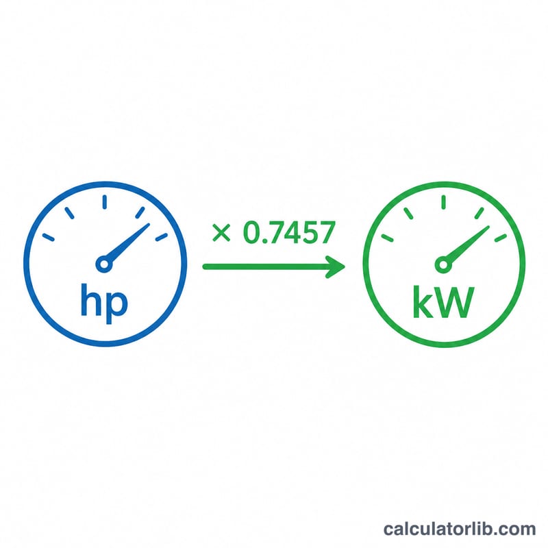 Schéma de conversion des chevaux en kilowatts par multiplication par 0,7457