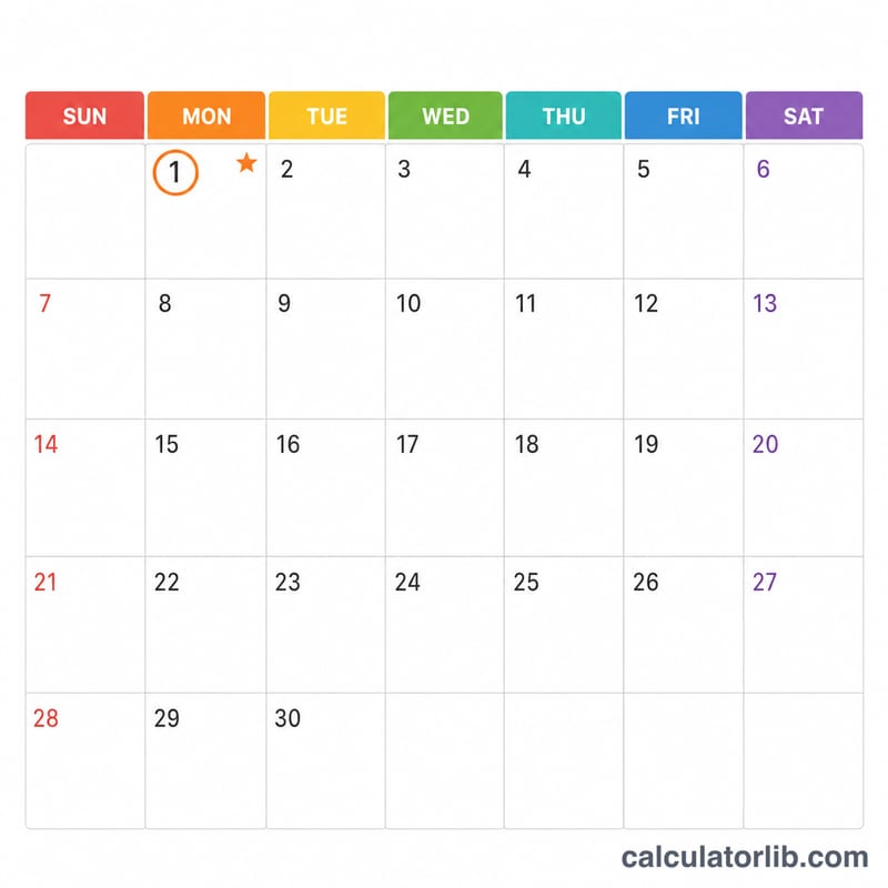 九月日曆上第一個星期一被圈出，標為勞動節