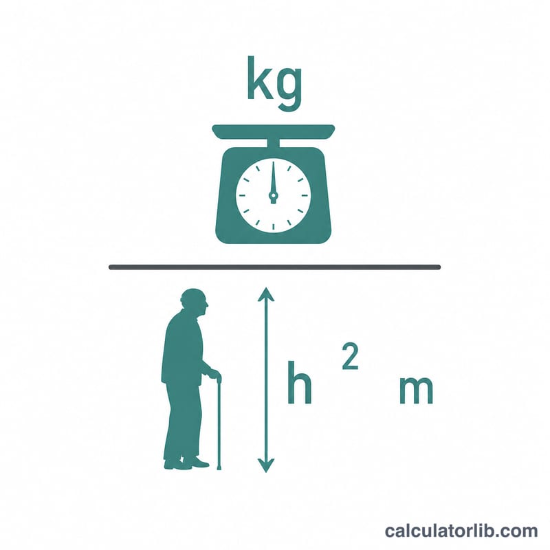 Diagram showing BMI as weight in kilograms divided by height in meters squared