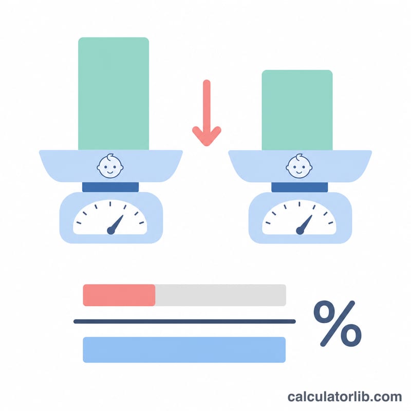 Diagram showing birth weight minus current weight divided by birth weight to give loss percentage