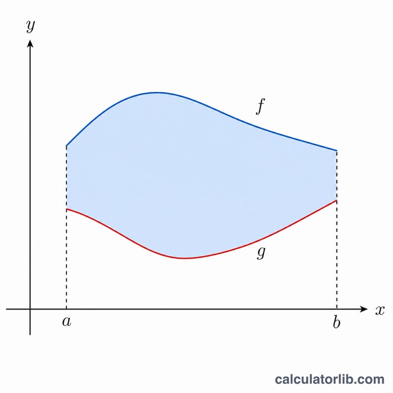 Shaded region between an upper curve and a lower curve over an interval on the x-axis