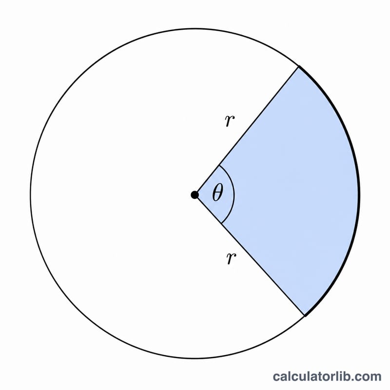 Circle with a shaded sector defined by radius r and central angle theta