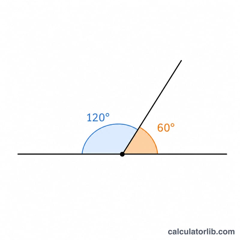 Two adjacent angles forming a straight line, one 120 degrees and one 60 degrees
