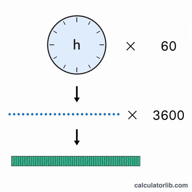 एक घंटे को 60 मिनट और फिर 3600 सेकंड में विभाजित करते हुए दिखाता आरेख