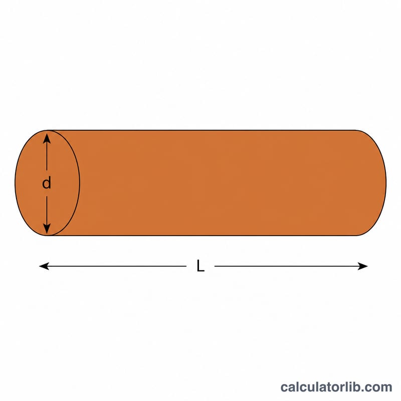 Cylindrical copper wire showing diameter and length dimensions