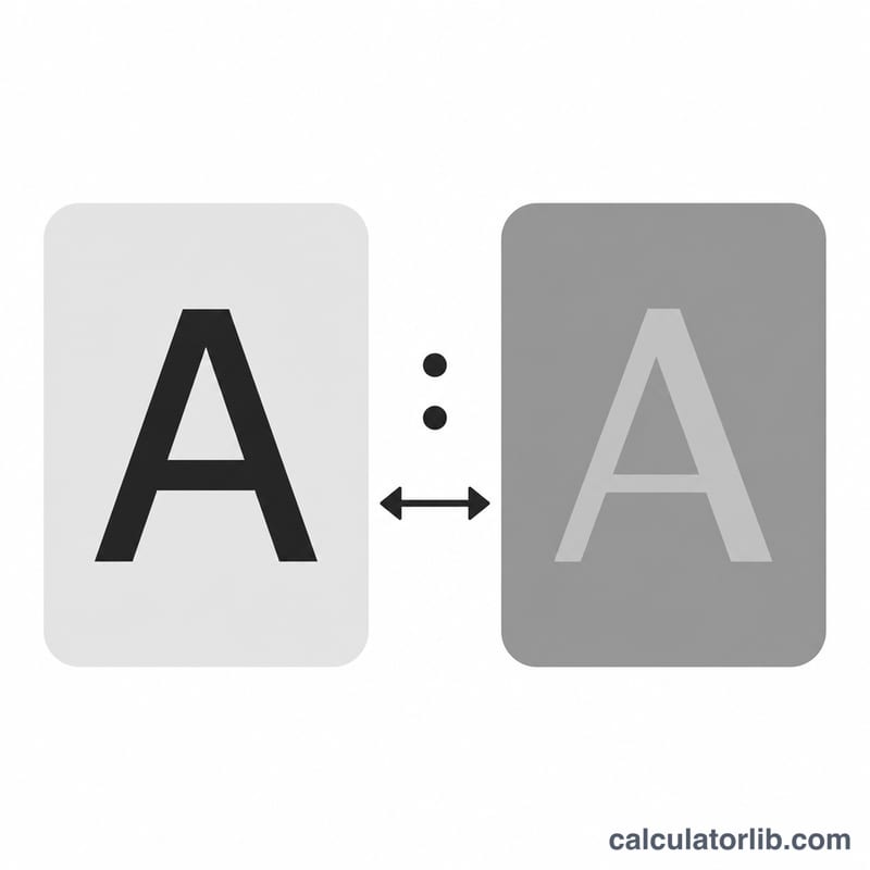 Two side-by-side panels showing dark text on a light background versus light text on a darker background, with a contrast ratio symbol between them