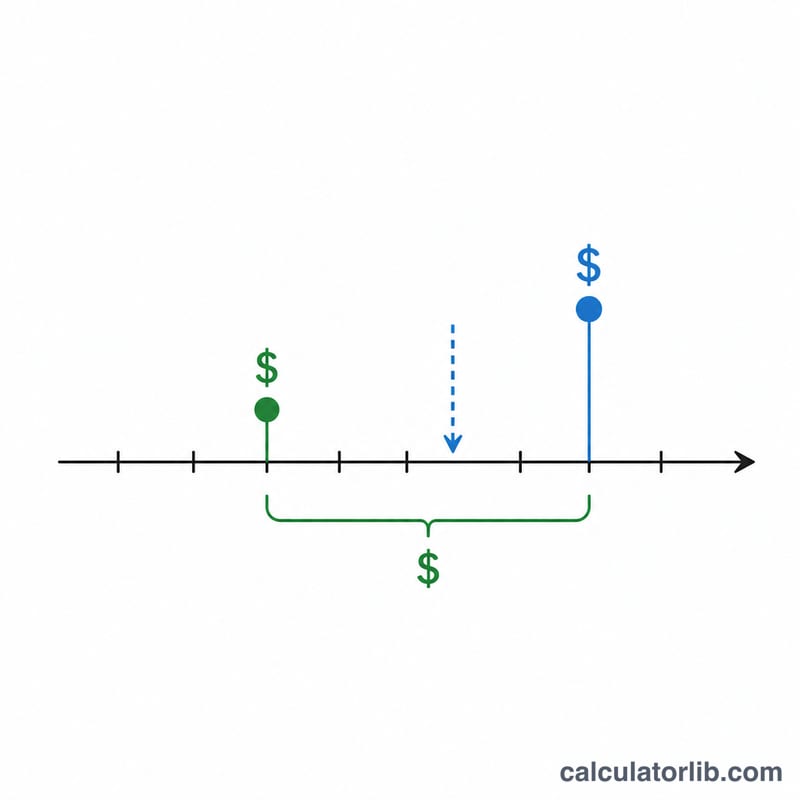 Number line showing regular price, sale price, and the savings gap between them