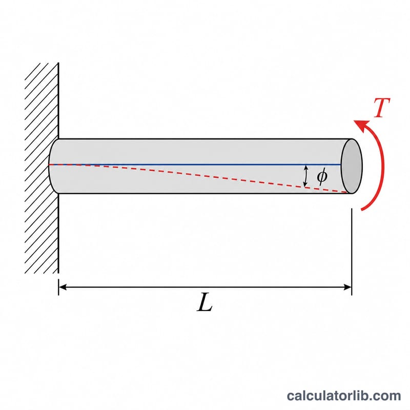 Cylindrical shaft twisting under applied torque showing angle of twist