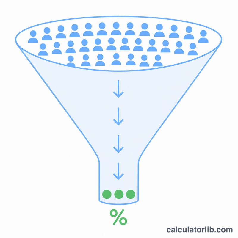 Funnel showing total visitors narrowing down to a smaller number of conversions