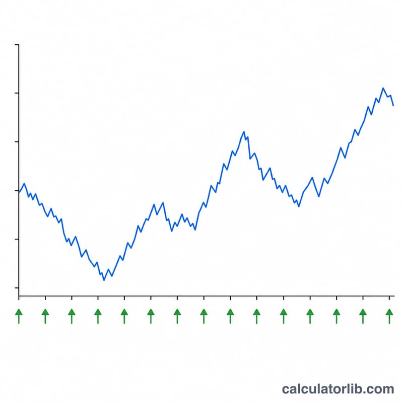 Price line with equally spaced purchase points over time