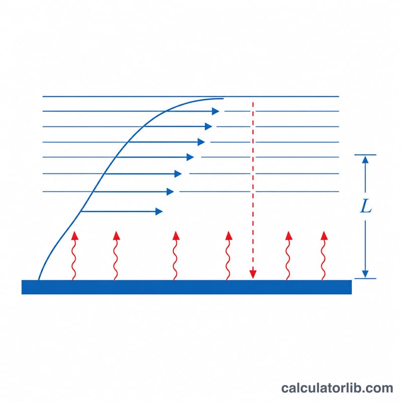 Diagram comparing heat conduction across a fluid layer versus convection at a surface, illustrating the Nusselt number ratio