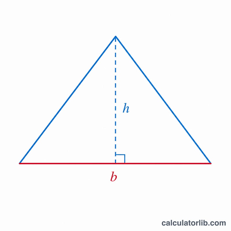 Triangle avec la base b et la hauteur perpendiculaire h étiquetées