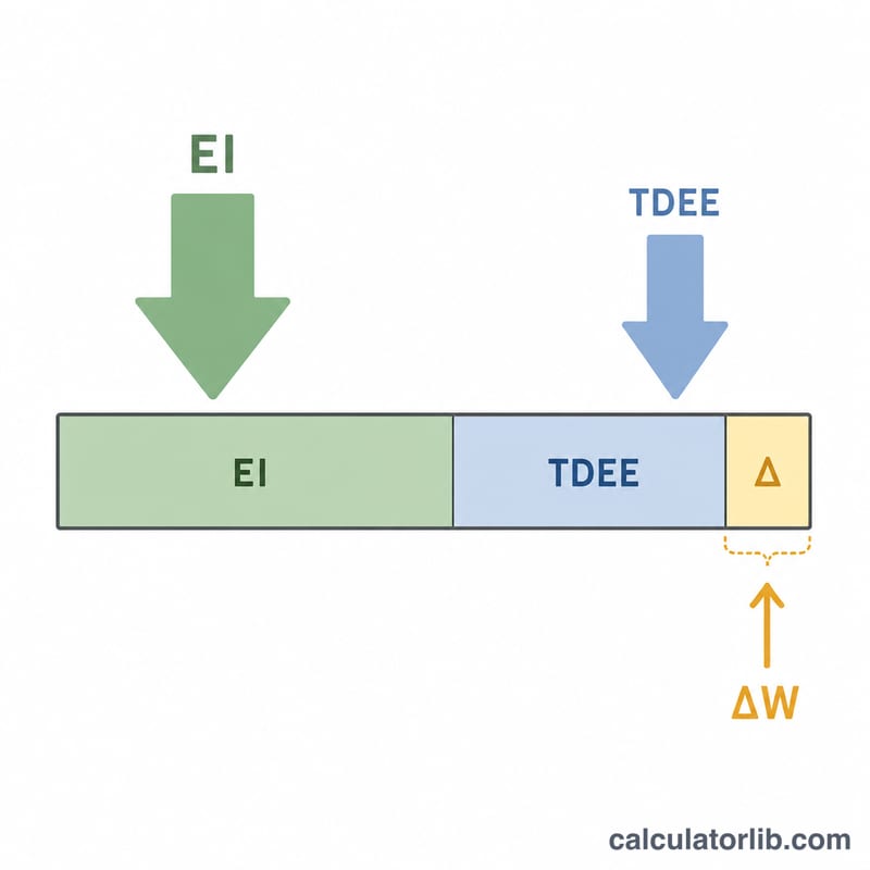 Diagram showing calorie intake exceeding TDEE creating a surplus that leads to weight gain