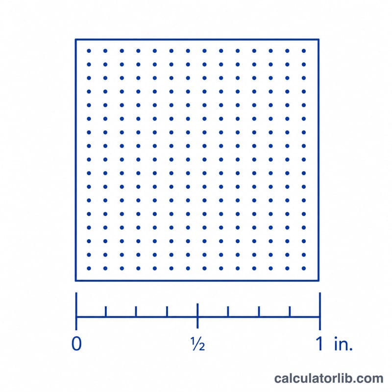 One inch square filled with a grid of printed dots to illustrate dots per inch