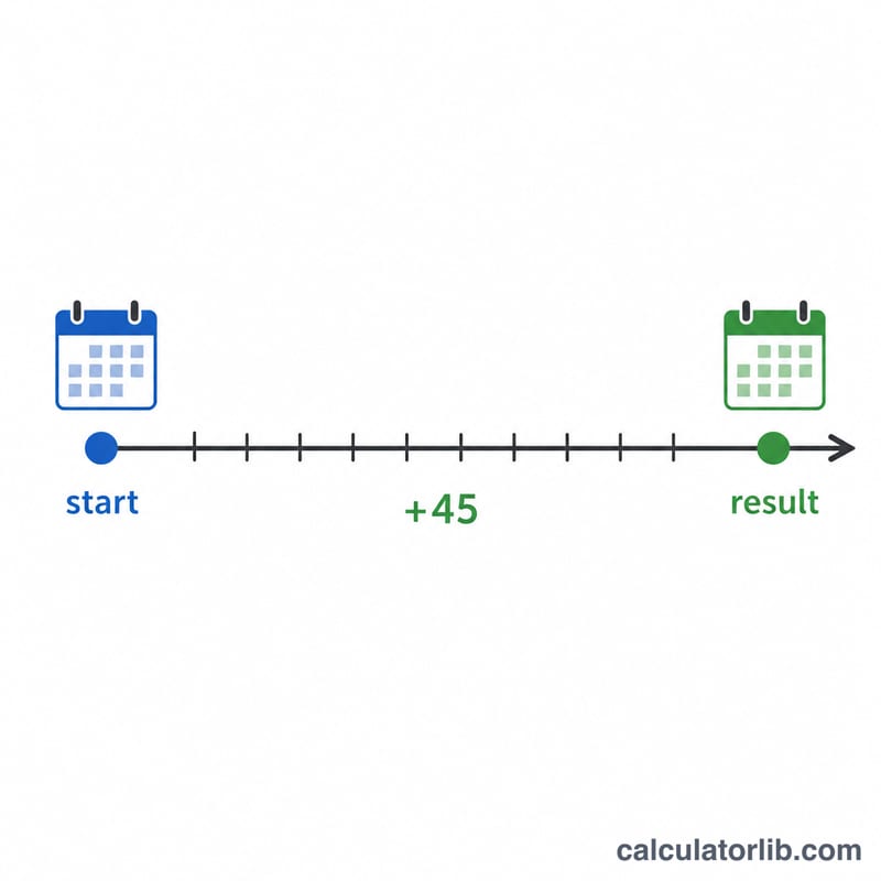 Timeline showing a start date with an arrow of 45 days leading to a result date