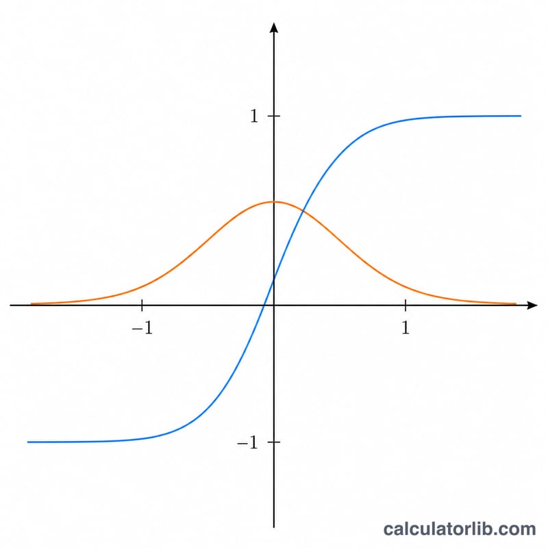 Graph of tanh(x) S-curve and its bell-shaped derivative