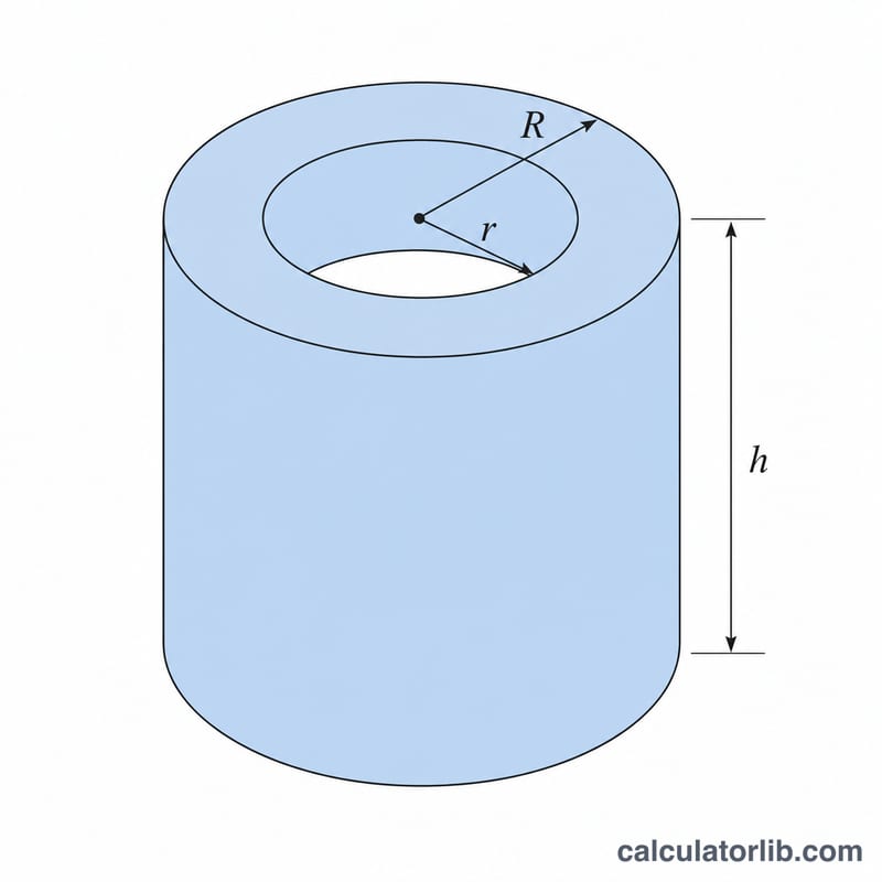 Hollow cylinder showing outer radius, inner radius and height