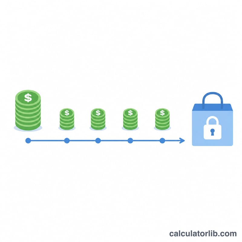 Flat diagram showing layaway: down payment up front then equal installments before pickup of item