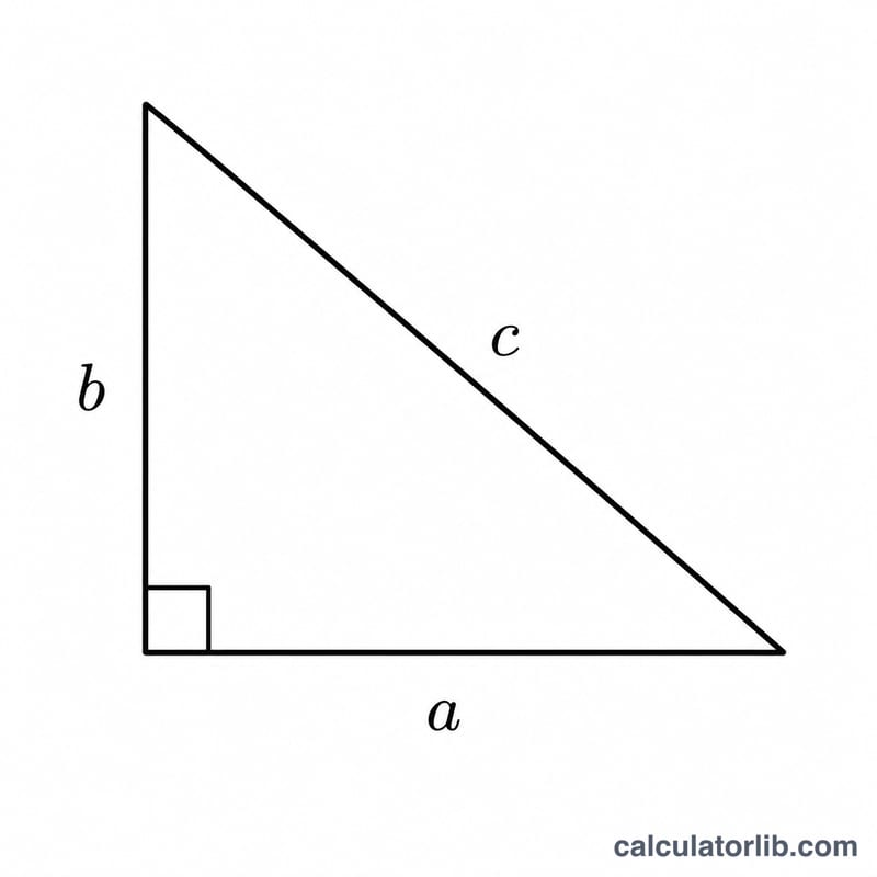 Right triangle with legs a and b and hypotenuse c, showing the right angle