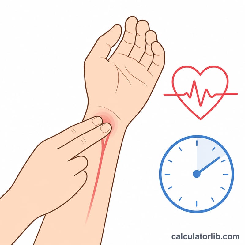 Diagram showing how to measure resting heart rate at the wrist with a timer