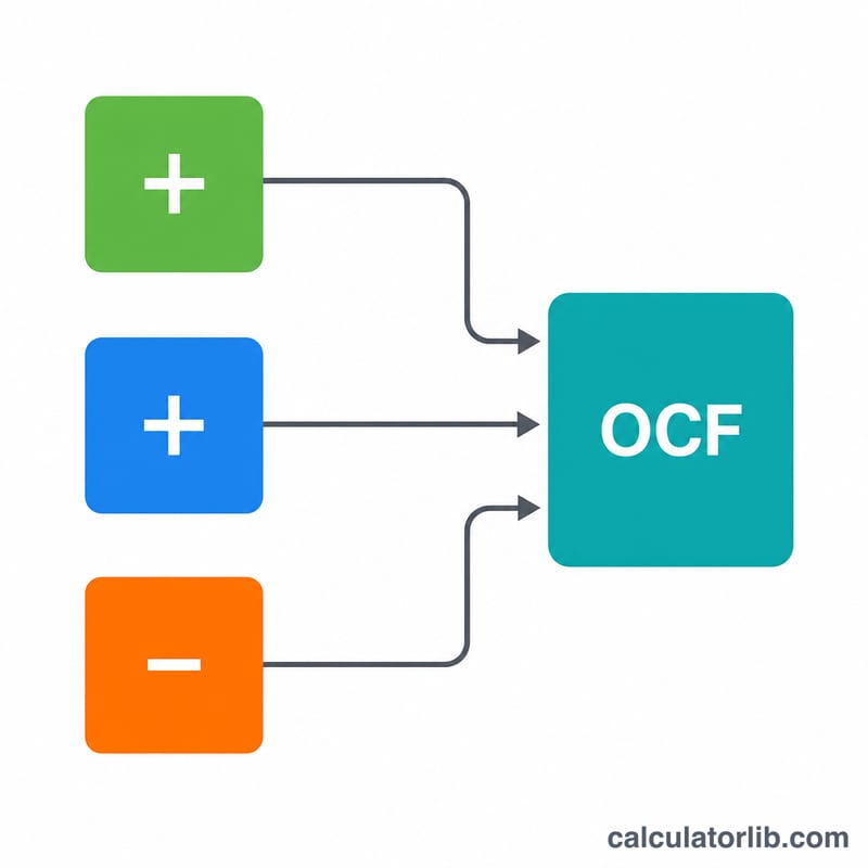 Diagram showing net income plus non-cash expenses minus change in working capital combining into operating cash flow