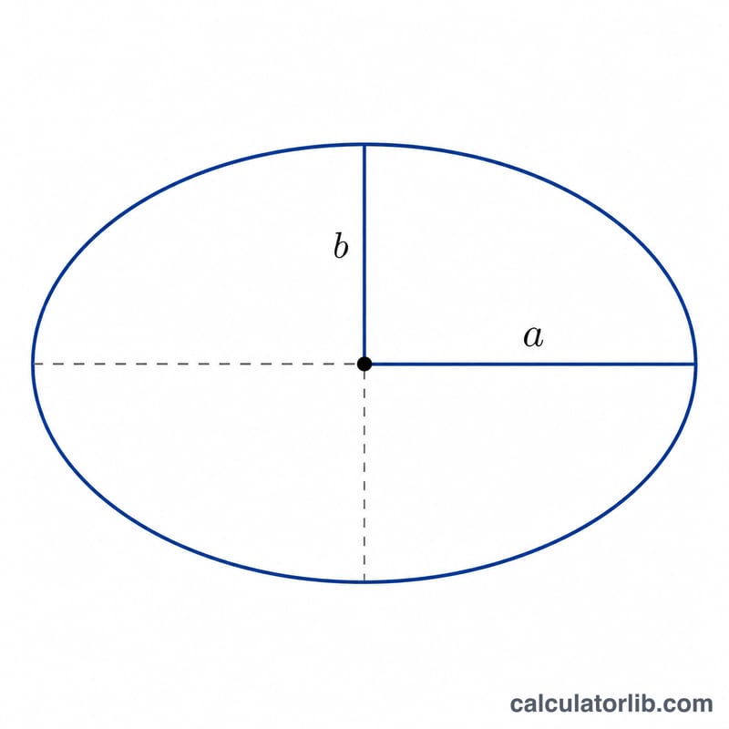 Ellipse with labeled semi-major axis a and semi-minor axis b
