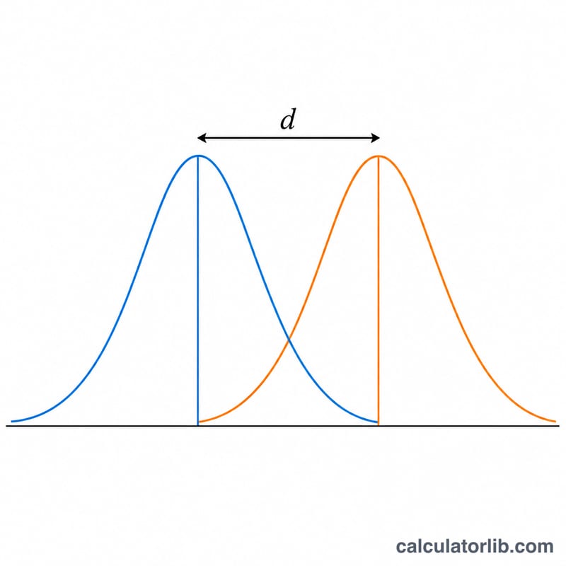Two overlapping bell curves separated by a distance d