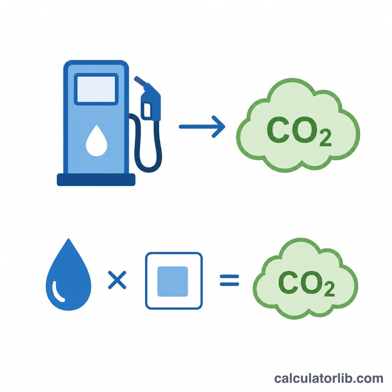 Diagram showing fuel converting to CO2 via an emission factor