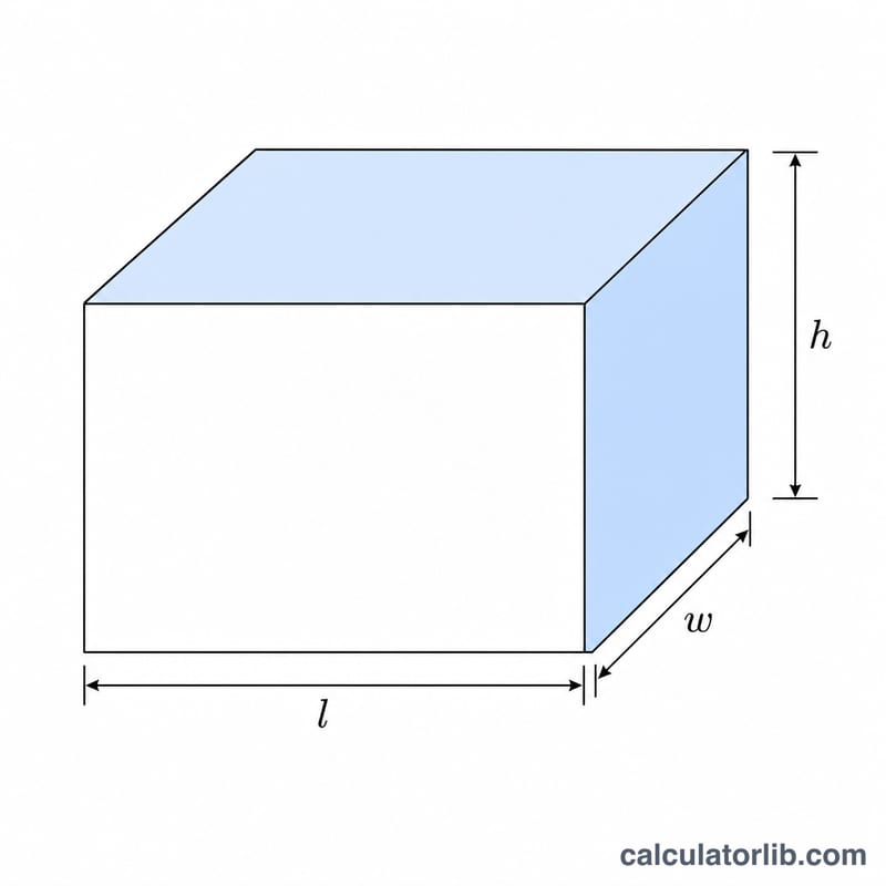 Rectangular box with labeled length, width, and height edges