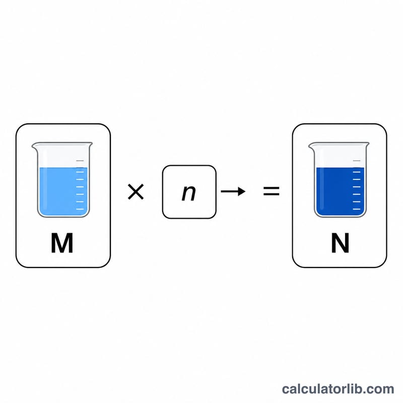 Diagram showing molarity multiplied by equivalents per mole equals normality