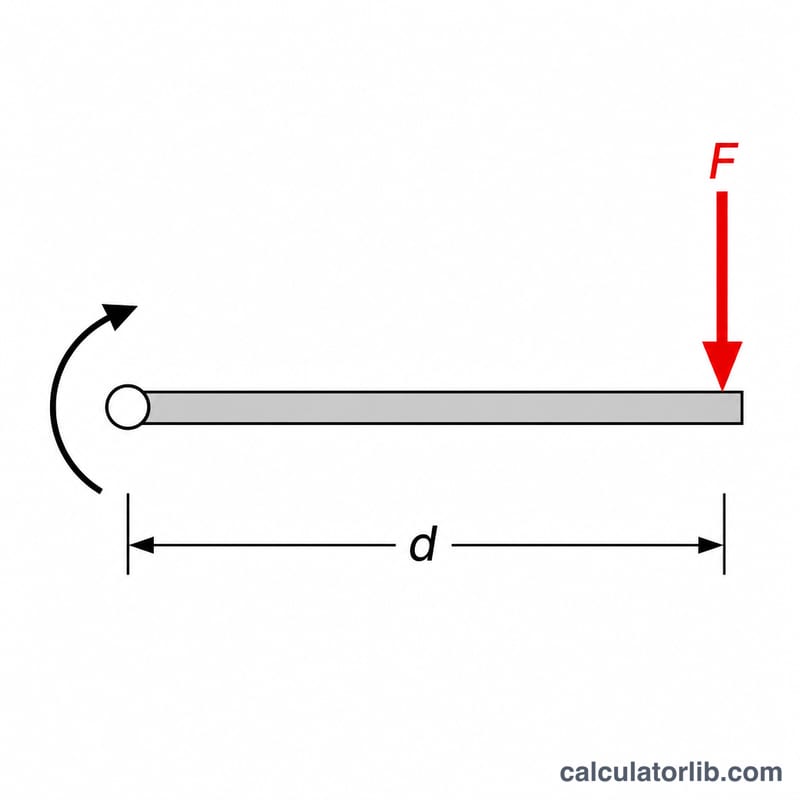 Diagram of a force applied to a lever arm rotating about a pivot point