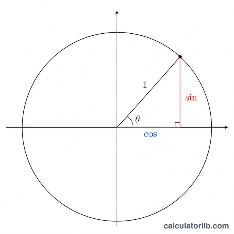 Unit circle showing sine and cosine as coordinates of a point at angle theta