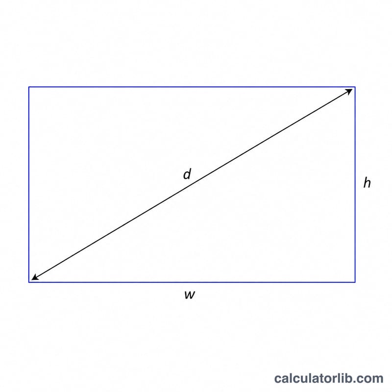Rectangular screen showing diagonal, width and height labeled