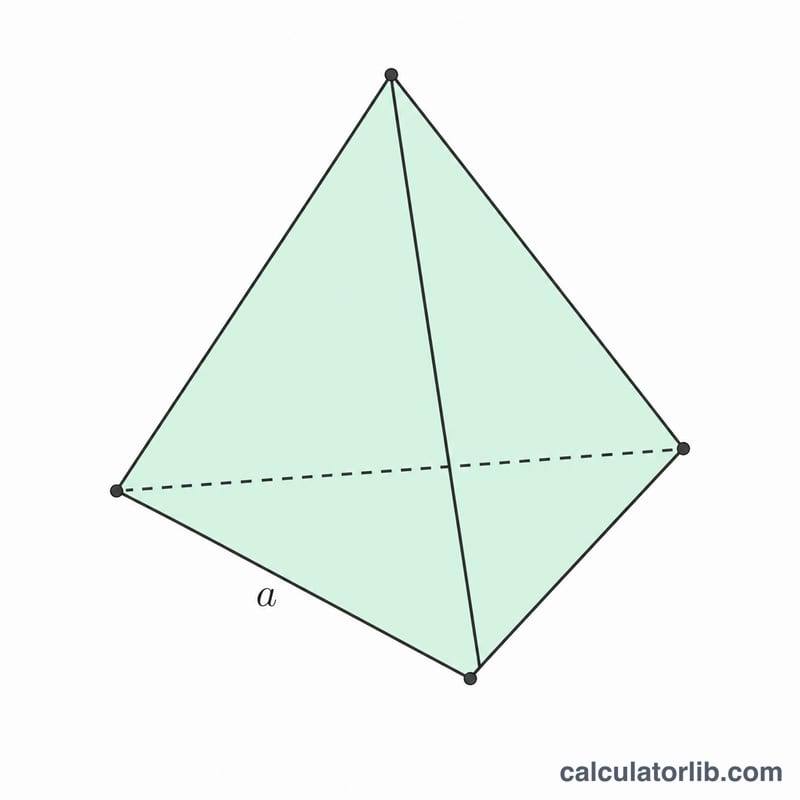 Regular tetrahedron with four equal triangular faces and edge labeled a