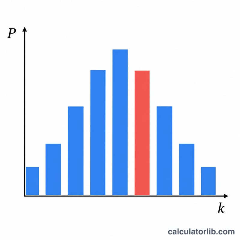 Bar chart of a binomial distribution with one bar highlighted