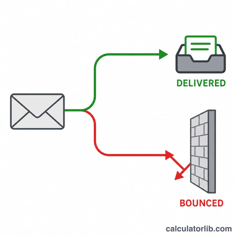 Diagram showing sent emails splitting into delivered and bounced paths