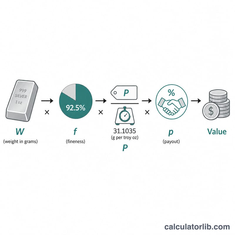 Diagramme reliant poids, pureté, prix spot et paiement à la valeur finale de l'argent