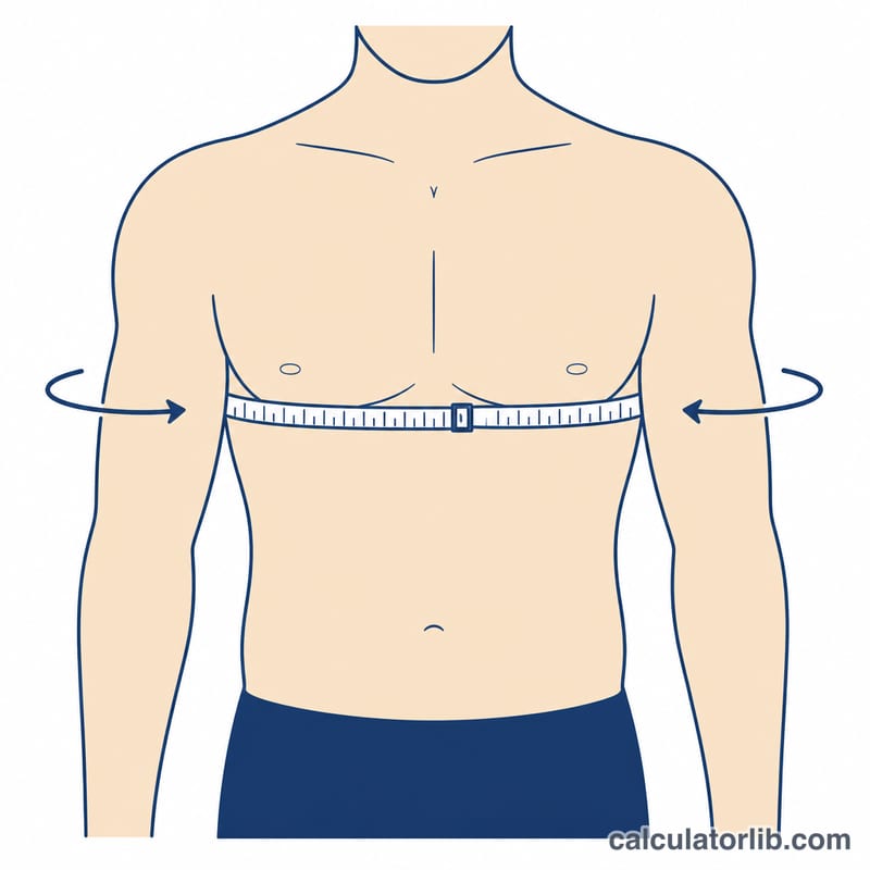 Diagram of a man's torso with a measuring tape wrapped around the fullest part of the chest