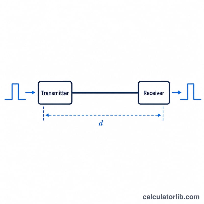 Signal pulse traveling along a cable from sender to receiver over distance d