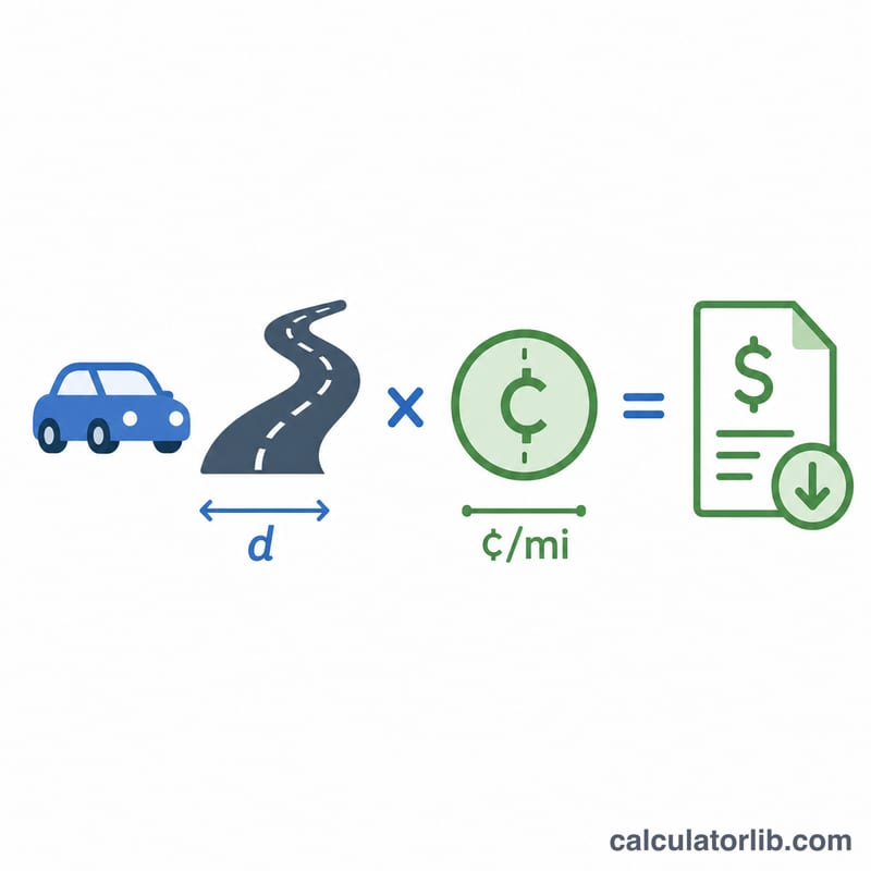 Diagram showing business miles multiplied by IRS standard rate equals deduction