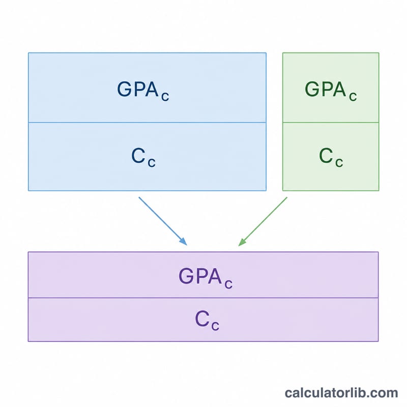 Diagram showing current credits and term credits combining into one new cumulative GPA bar