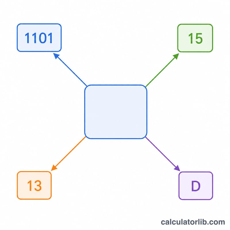 A single quantity shown in four different positional number systems