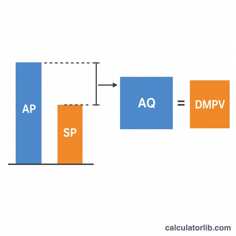 Diagrama que muestra la fórmula de la variación del precio del material directo como la diferencia entre el precio real y el estándar multiplicada por la cantidad