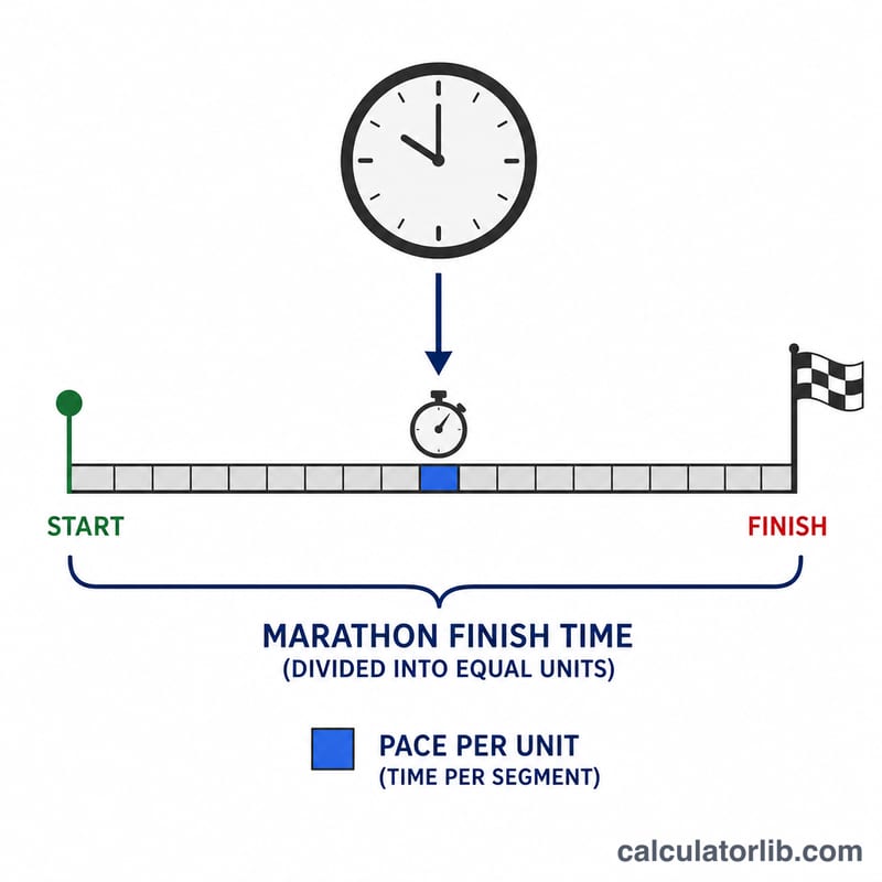 Diagram showing total marathon time split into equal per-distance pace segments
