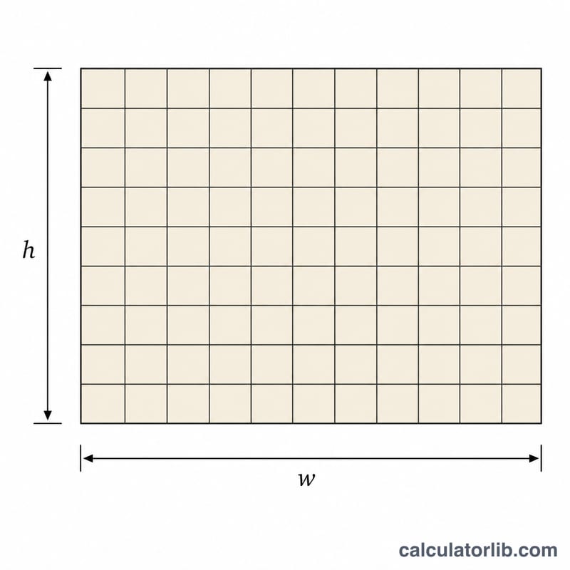 Rectangular wall divided into a grid of equal square tiles with width and height labels