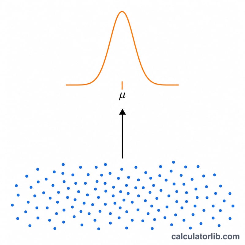 Many sample means clustering around the true population mean, forming a narrow distribution